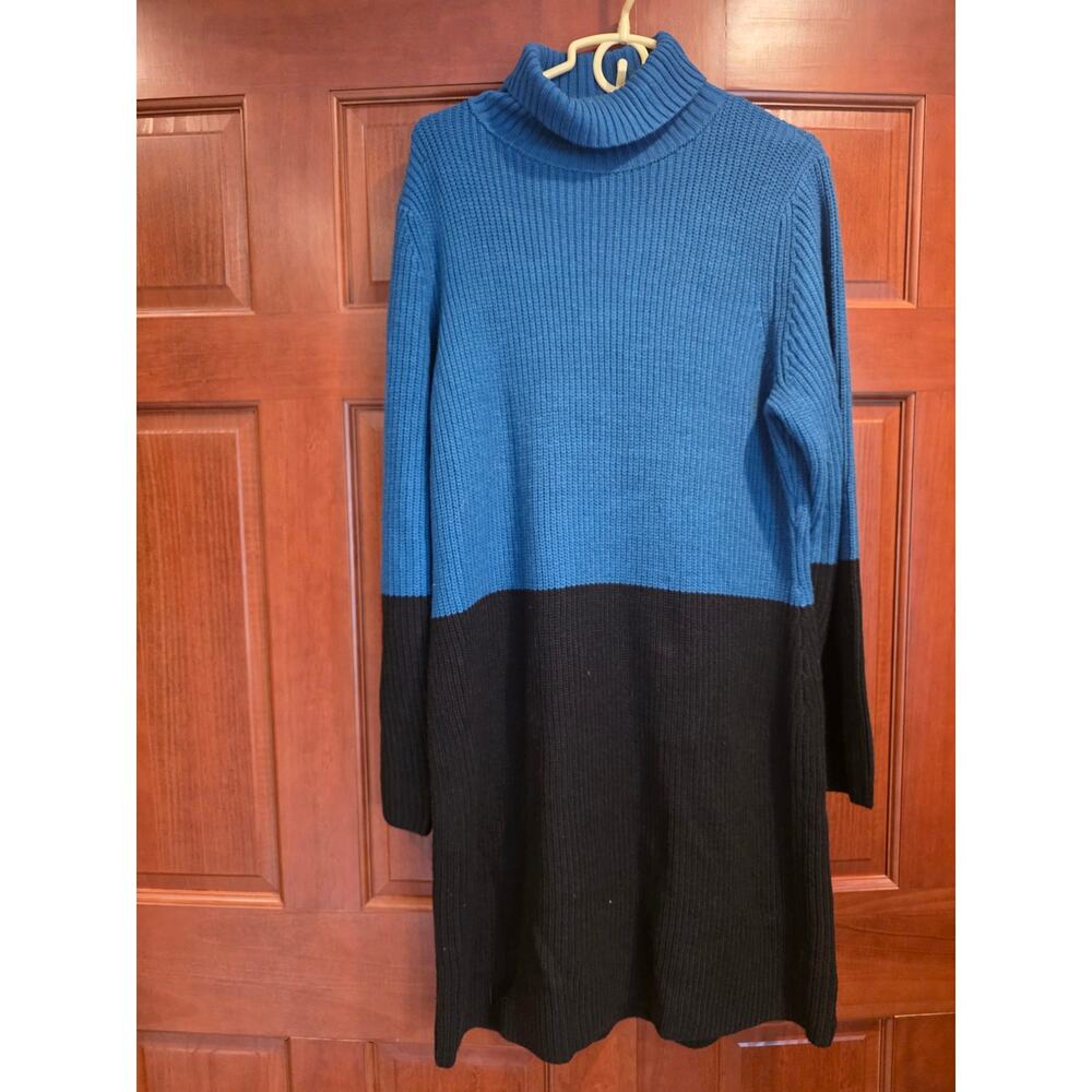 Belle by Kim Gravel Color Block Shaker Knit Sweater Dress Blue and Black Size XL